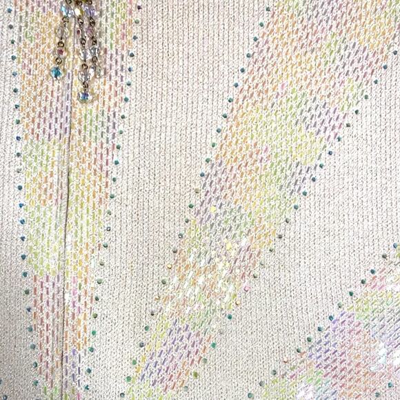 St John Evening Knit Cream Multi Shimmer Jacket Zip Front Skirt Suit Size 10 12 - Picture 5 of 16